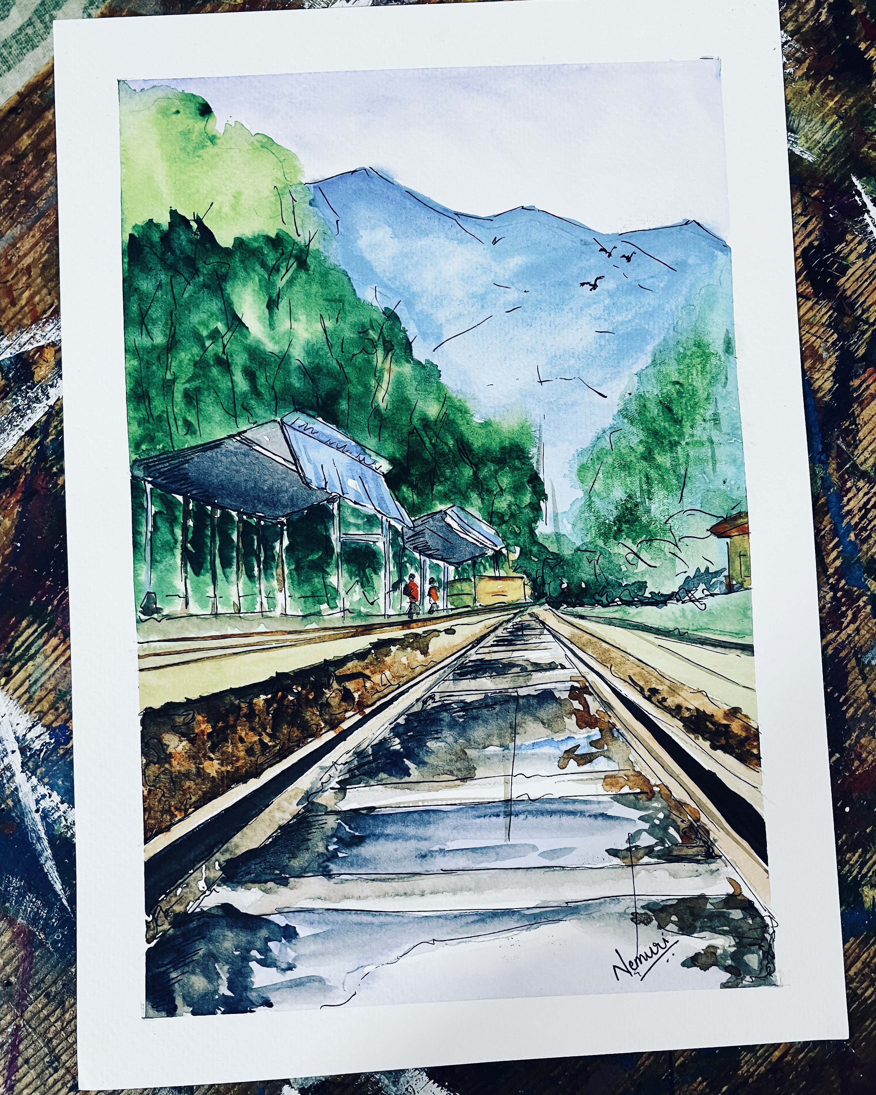 Train station watercolor sketch